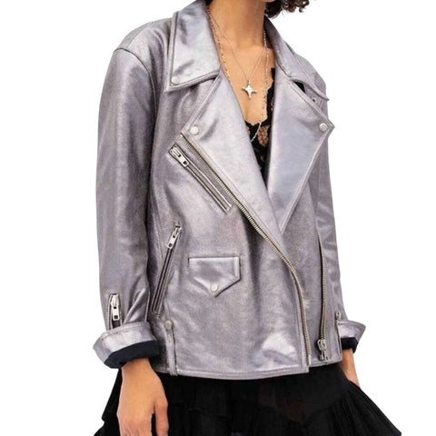 *We The Free Jealousy Iridescent Leather Oversized Moto Jacket, Size M