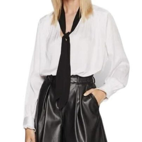 *The Kooples Satin Long Sleeve Tie Collar V-Neck Button-Up Top, Size K1=US XS