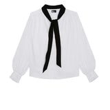 *The Kooples Satin Long Sleeve Tie Collar V-Neck Button-Up Top, Size K1=US XS