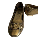 ^Louis Vuitton Metallic Leather 1/2" Metal Heel Ballet Flats with Metal LV Logo Toe, Size 36