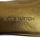 ^Louis Vuitton Metallic Leather 1/2" Metal Heel Ballet Flats with Metal LV Logo Toe, Size 36