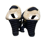 *Christian Louboutin Canvas Virage 100 Scalloped Open Toe Ankle Tie Wrap 3.5" Wedge Espadrilles, Size 36