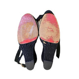 *Christian Louboutin Canvas Virage 100 Scalloped Open Toe Ankle Tie Wrap 3.5" Wedge Espadrilles, Size 36