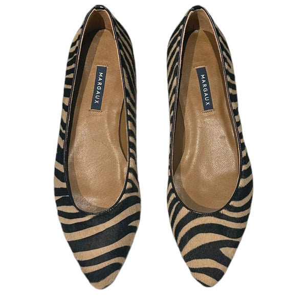 *NWOT Margaux The Pointe Handmade Calf Hair Zebra Print Pointed Toe Ballet Flat, Size 40