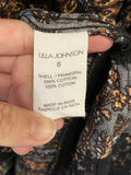 *Ulla Johnson Jacqueline Cotton & Lace Paisley Ruffle Sleeve Tie Neck Midi Dress, Size 8