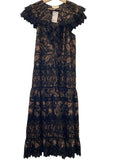 *Ulla Johnson Jacqueline Cotton & Lace Paisley Ruffle Sleeve Tie Neck Midi Dress, Size 8