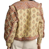 *NWT Llani Cotton Quilted Patchwork Floral Long Sleeve Collarless Ruffles Kimono Jacket, Size M/L