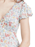 *LoveShackFancy Russ Floral Cap Sleeve Ruffle V-Neck Flounce Hem Mini Dress, Size 6