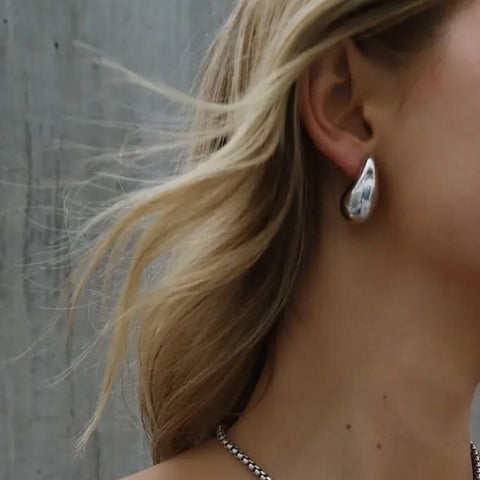 Katie Waltman Gia Silver Plate Chunky Teardrop Stud Earrings