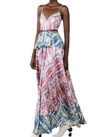*NWT Prabal Gurung Silk Tie-Dye Cami Optional Waist Cut-Out Flounce Midi Dress, Size 2