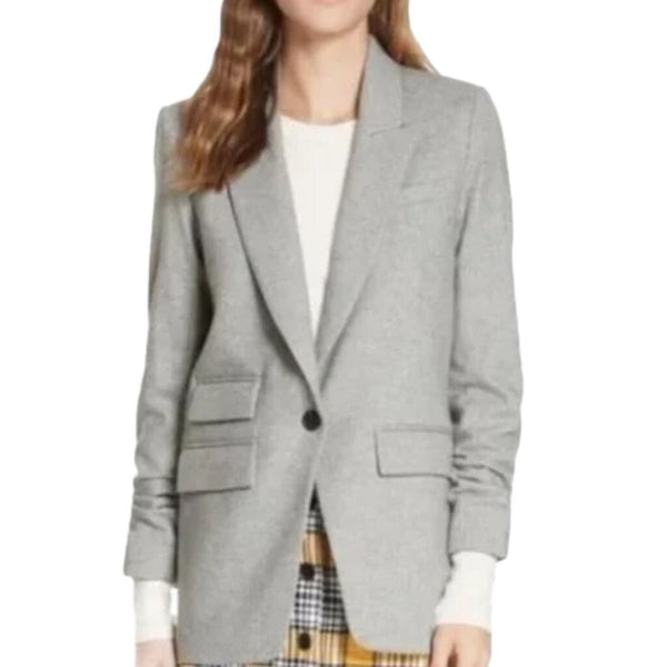 *Veronica Beard Martel Wool Blend Herringbone Ruched Sleeve Cutaway Dickey Blazer, Size 6(S)