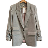 *Veronica Beard Martel Wool Blend Herringbone Ruched Sleeve Cutaway Dickey Blazer, Size 6(S)