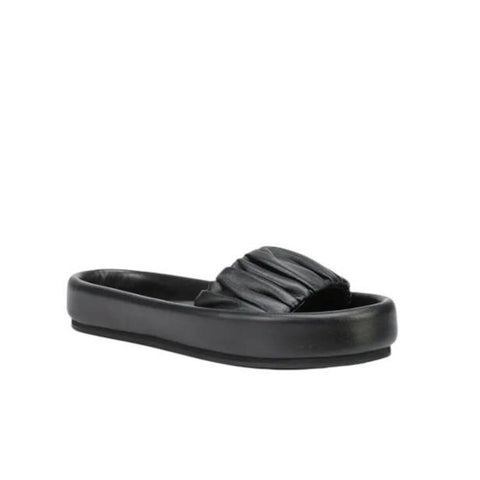 *NWT Khaite Cruz Leather Ruched Vamp Low Footbed Raised Sole Slide Sandals, Size 40.5