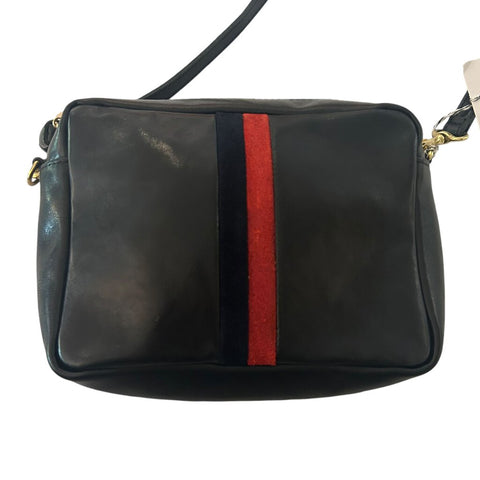 *Clare V. Midi Sac Leather Suede Contrast Racing Stripes Crossbody Bag