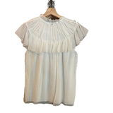 *NWT Rebecca Taylor Cotton & Silk Pleated Chiffon Flutter Sleeve Ruffle Neck Top, Size M