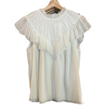 *NWT Rebecca Taylor Cotton & Silk Pleated Chiffon Flutter Sleeve Ruffle Neck Top, Size M