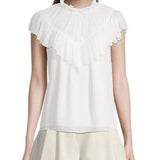 *NWT Rebecca Taylor Cotton & Silk Pleated Chiffon Flutter Sleeve Ruffle Neck Top, Size M