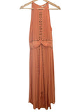*Ramy Brook Mel Satin Stud Trim Sleeveless Halter Neck Smocked Waist Midi Dress, Size M