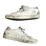 ^Golden Goose Superstar Leather Silver Heel Cap Suede Star Low-Top Sneakers, Size 40