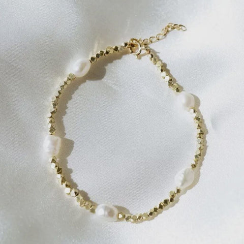 Wander + Lust Saylor Pearl & Gold Bead 14K Gold Fill Chain 6"-7" Bracelet