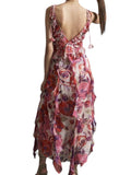 *NWT MISA Los Angeles Diana Chiffon Floral Ruffle Trim Tie Cami Tiered Maxi Dress, Size XL