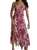 *NWT MISA Los Angeles Diana Chiffon Floral Ruffle Trim Tie Cami Tiered Maxi Dress, Size XL