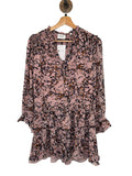 *Joie Elsverre Silk Abstract Long Sleeve Button-Up Dropped Waist Flounce Mini Dress, Size 8