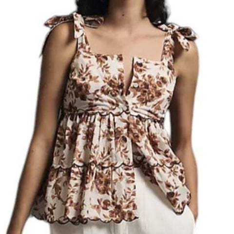 *NWT Mille Resort & Travel Delphine Cotton Floral Tie Shoulder Cami Button-Up Top, Size S