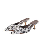 *Manolo Blahnik Textile Leopard Pointed Toe 2" Kitten Heel Mule Pumps, Size 39