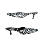 *Manolo Blahnik Textile Leopard Pointed Toe 2" Kitten Heel Mule Pumps, Size 39