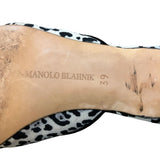 *Manolo Blahnik Textile Leopard Pointed Toe 2" Kitten Heel Mule Pumps, Size 39