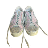 *Golden Goose Hi Star Suede & Glitter Sequin Low-Top 1" Flat Platform Sneakers, size 37