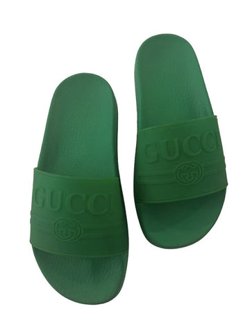 *Gucci Pursuit 72 Pool Slide Rubber Raised Logo Contoured Footbed Sandals, Size 37