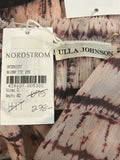 *NWT Ulla Johnson Aberdeen Silk Tie-Dye Ruffle Trim Balloon Sleeve Split Neck Tiered Mini Dress, Size 2