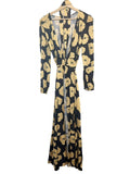 *Child of the Universe Bouquet Wrap Satin Floral Long Sleeve Surplice Tie Waist Maxi Dress, Size M