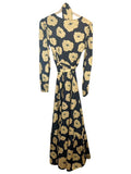 *Child of the Universe Bouquet Wrap Satin Floral Long Sleeve Surplice Tie Waist Maxi Dress, Size M