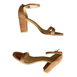 *Stuart Weitzman Nearly Nude Suede Leather Single Strap Ankle Strap Block Heel Sandals, Size 9