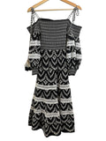 *Alice + Olivia Catia Off-the-Shoulder Puff Sleeve Smocked Embroidered Midi Dress, Size XS