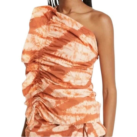 *Ulla Johnson Handmade Senta Cotton Tie-Dyed One Shoulder Ruched Top, Size 6