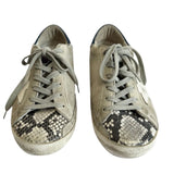 *Golden Goose Superstar Suede Denim Heel Cap Snake Toe Low-Top Sneakers, Size 37