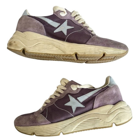 ^Golden Goose Running Sole Suede Blue Heel Cap & Star Low-Top Athletic Sneakers, Size 38