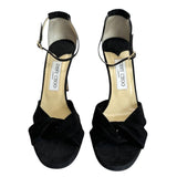 ^Jimmy Choo Marion Suede Knot Vamp Ankle Strap 4" Stiletto Heel Platform Sandals, Size 39