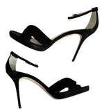 ^Jimmy Choo Marion Suede Knot Vamp Ankle Strap 4" Stiletto Heel Platform Sandals, Size 39