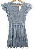 *Sea NY Phoebe Cotton Poplin Ruffle Trim Flutter Sleeve Smocked V-Neck Flounce Hem Mini Dress, Size 6