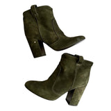 ^Laurence Dacade Pete Leather Round Toe 3.5" Covered Block Heel Western Pull-On Ankle Boot, Size 38.5