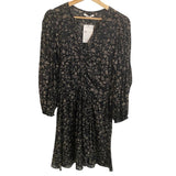 *Isabel Marant Etoile Marili Cotton Floral 3/4 Balloon Sleeve Split Neck Ruched Front Midi Dress, Size FR36=4