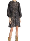 *Isabel Marant Etoile Marili Cotton Floral 3/4 Balloon Sleeve Split Neck Ruched Front Midi Dress, Size FR 36=US 4
