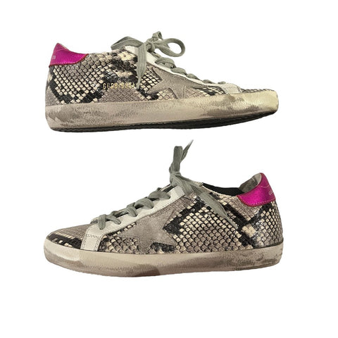 *Golden Goose Superstar Snake Leather Pink Heel Cap Suede Star Low-Top Sneakers, Size 37