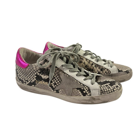 *Golden Goose Superstar Snake Leather Pink Heel Cap Suede Star Low-Top Sneakers, Size 37