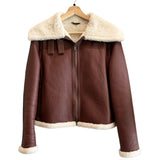 *Theory Sedona Relax Shearling Moto Lamb's Leather Wide Collar Zip-Up Jacket, Size M